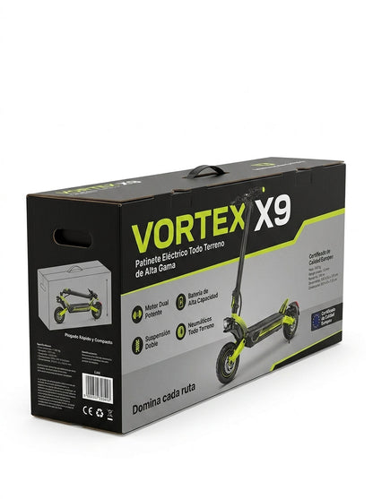VORTEX X9 2x2 Connected Patinete eléctrico con APP. Con una potencia combinada de 1600 W, doble suspensión, autonomía de hasta 55 km, Cumple con la normativa española de circulación