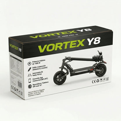 VORTEX Y8 2x2 Connected Patinete eléctrico con APP. Con una potencia combinada de 1000W, doble suspensión, autonomía de hasta 25 km, Cumple con la normativa española de circulación