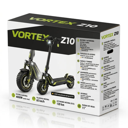 VORTEX Z10 2x2 Connected Patinete eléctrico con APP. Con una potencia combinada de 4000W, doble suspensión, autonomía de hasta 65 km, Cumple con la normativa española de circulación